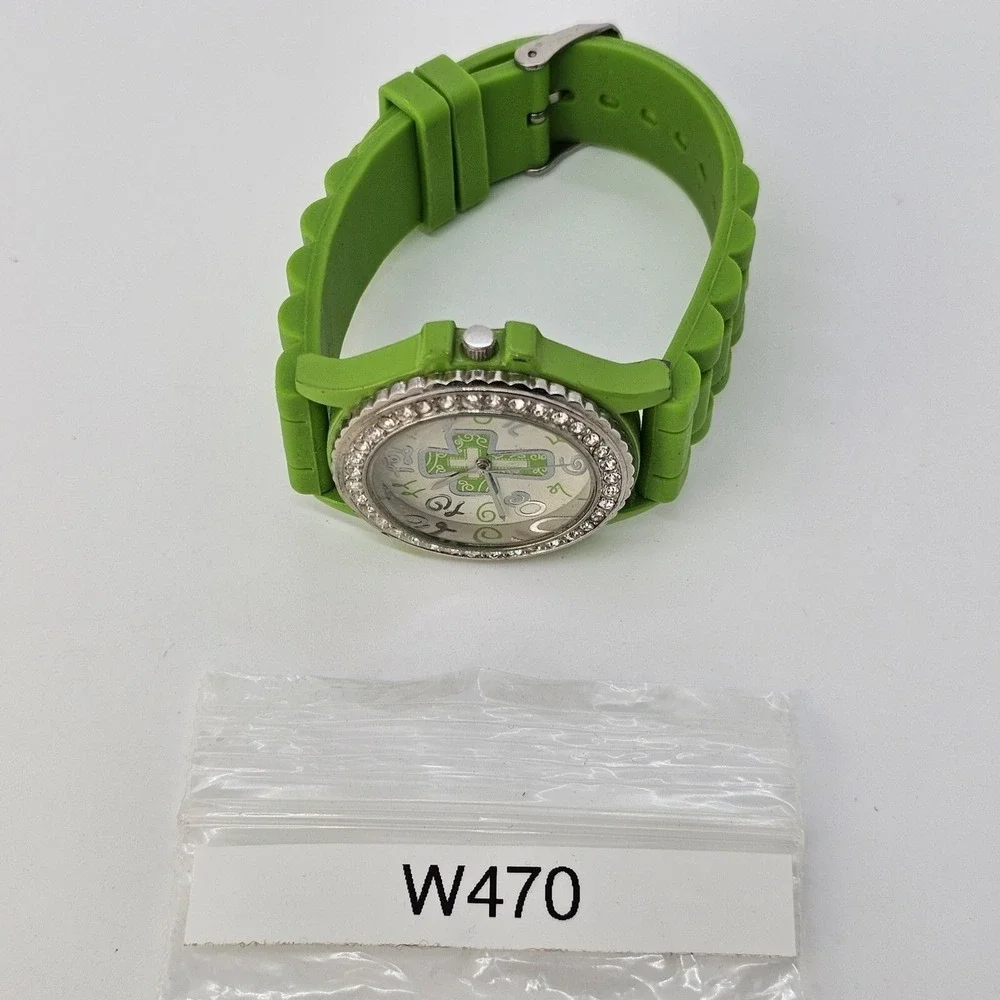 Women's Watch 38MM White‎ Dial Cross on Dial Religious Green Bands New Battery